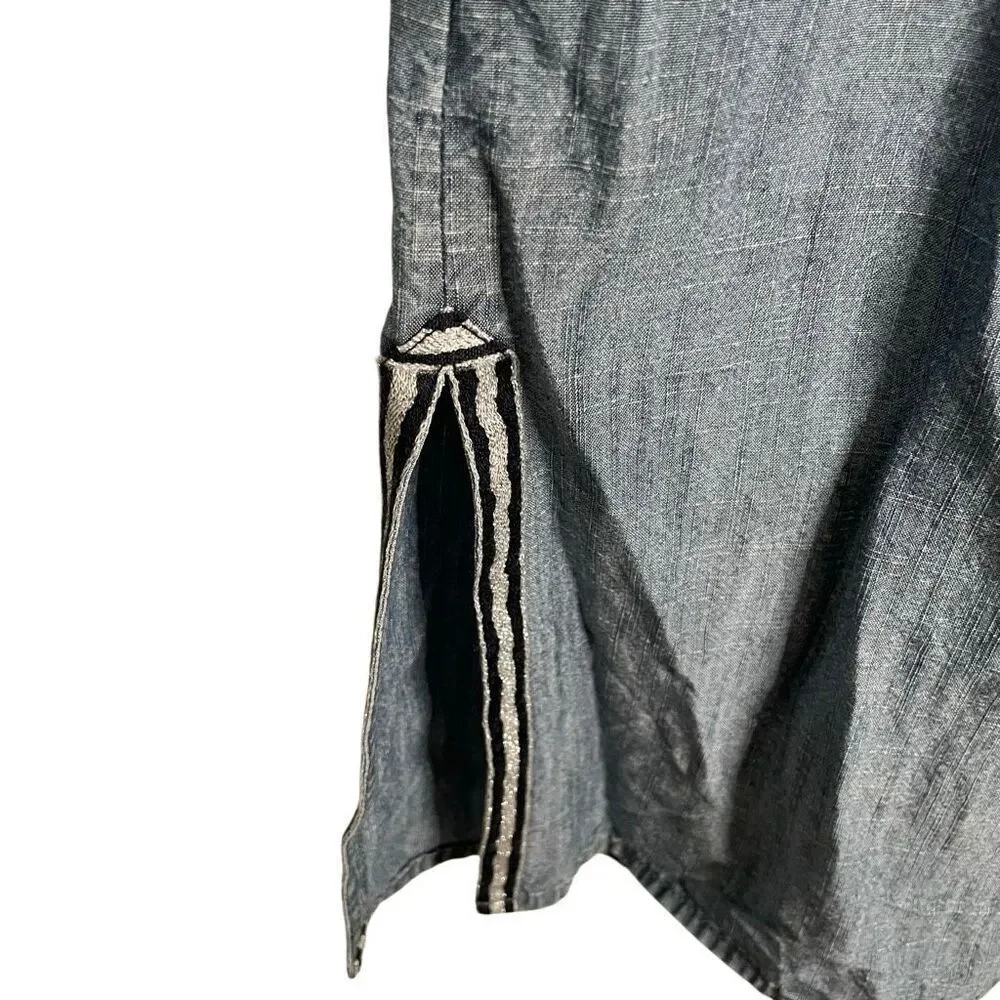J. Crew Womens Chambray Tunic Dress S Swim Coverup Metallic Silver Trim Vacay